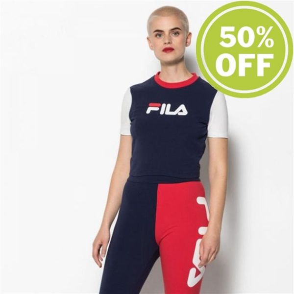 Fila Tričká Damske Námornícka Modrá / Biele / Červené - Anna Fitted Tee Fitted S Crew Neck Vypredaj